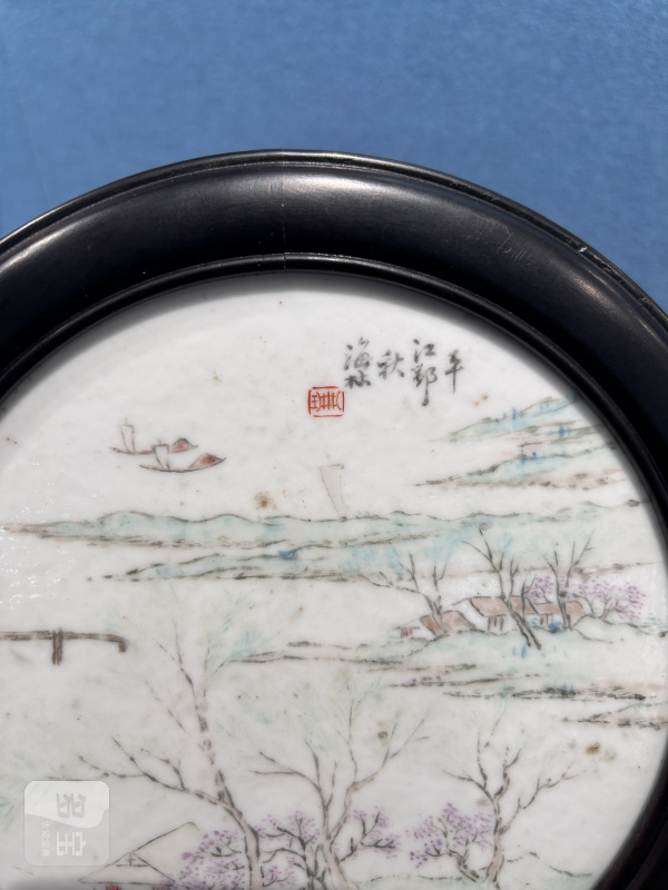 1878年作 顾海林浅绛山水图座屏一对 - 图5